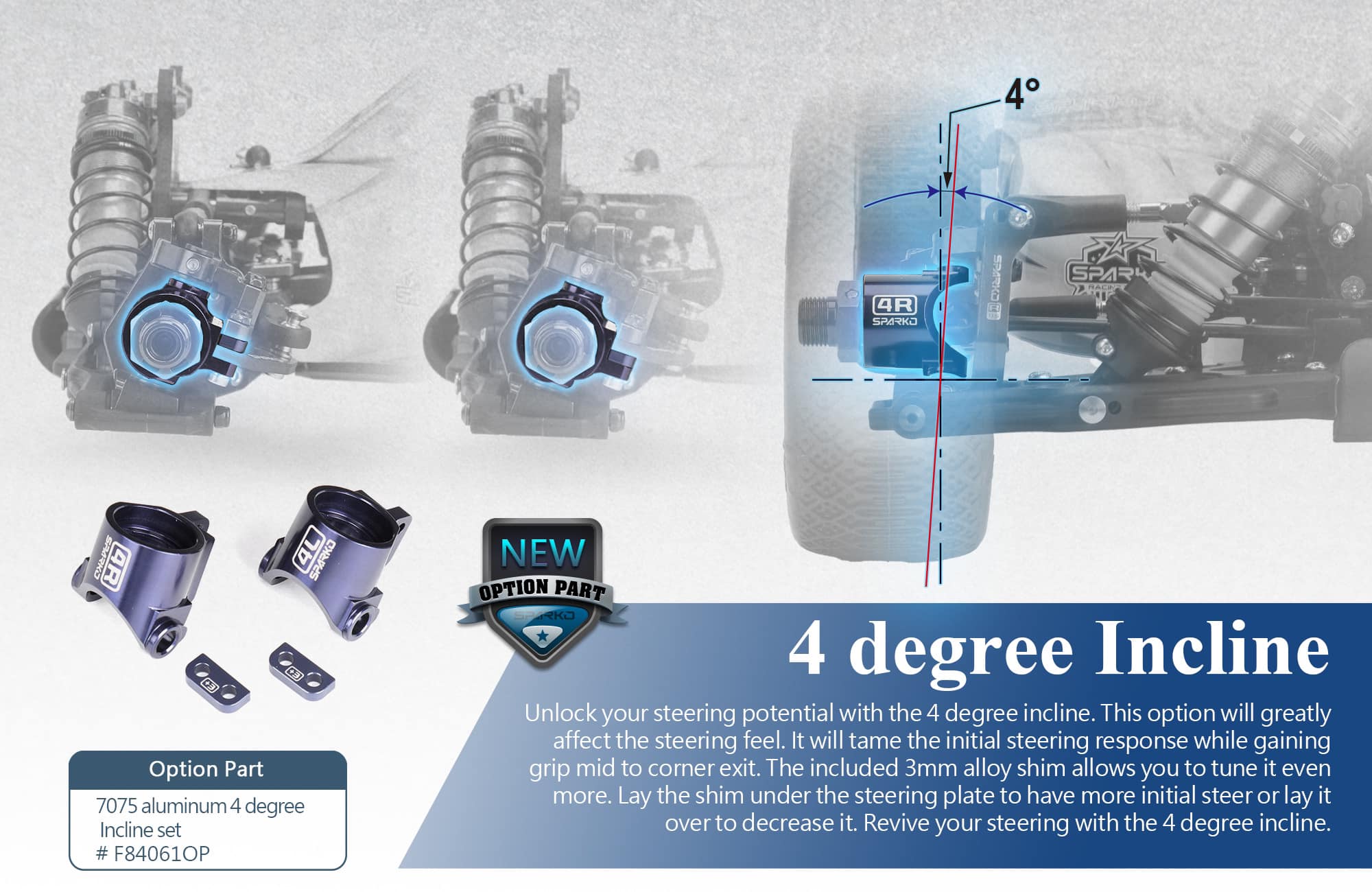 Sparko 7075 Aluminum Steering Block 4 Degree+Shim