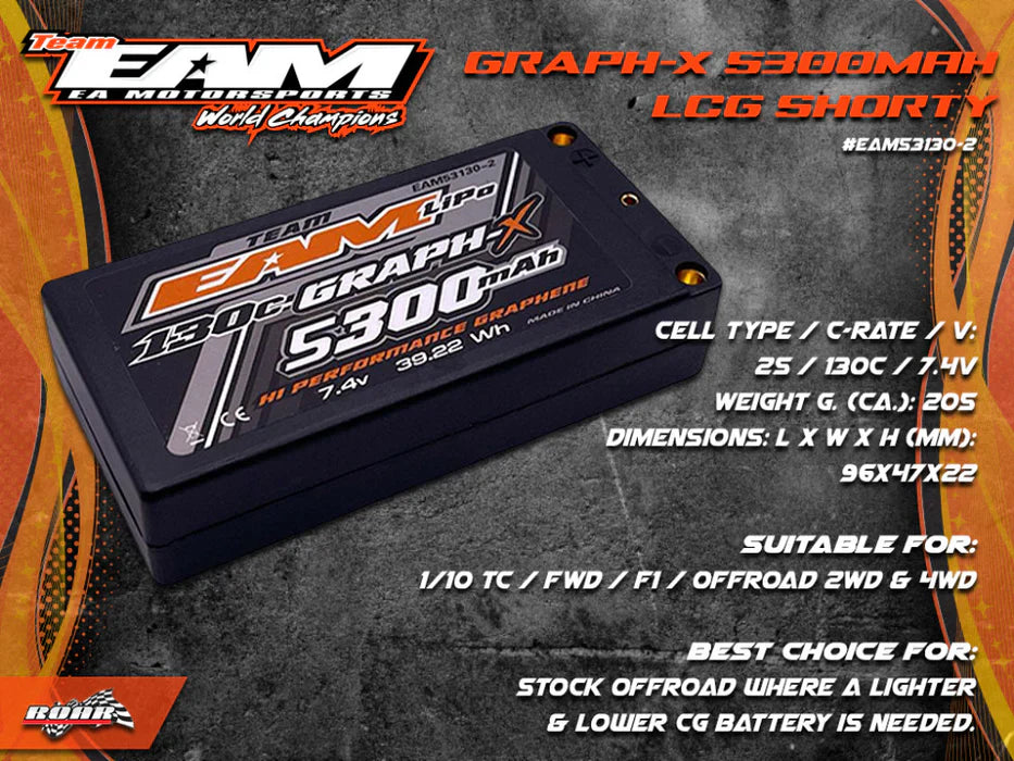 Team EAM 5300 130C Graphene 2S Shorty Lipo Battery