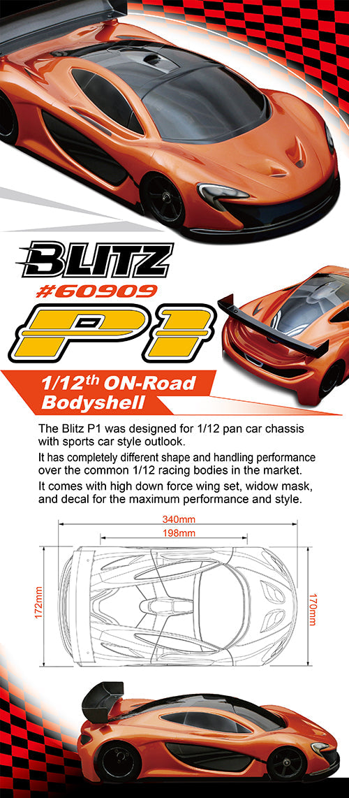 Blitz 60909 P1 1-12th GT12 Pan Car Body