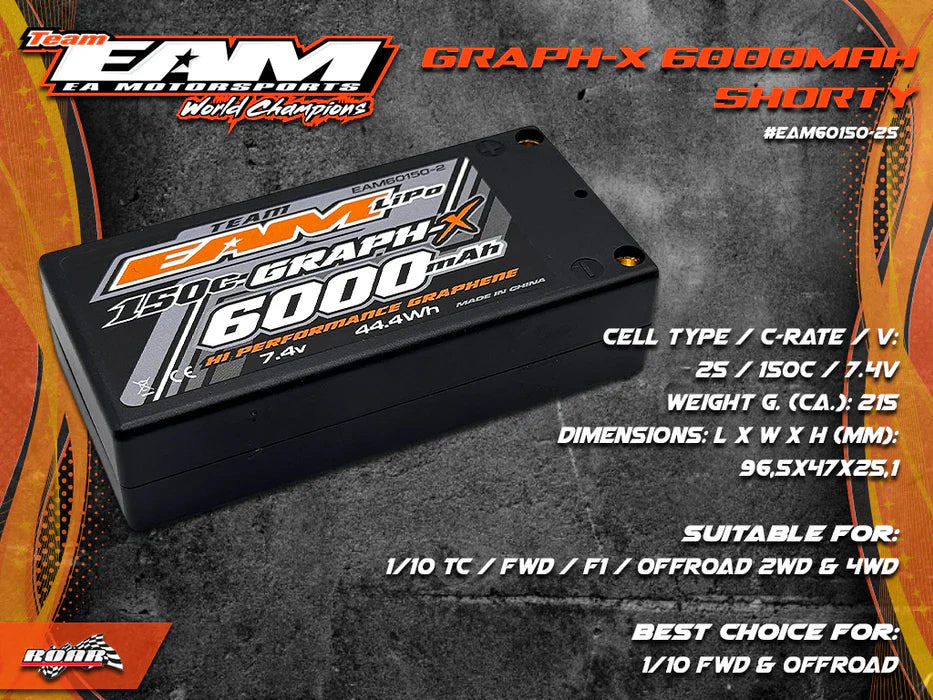 Team EAM 6000mah 150c Shorty Lipo High Mah Pack. 2S Battery