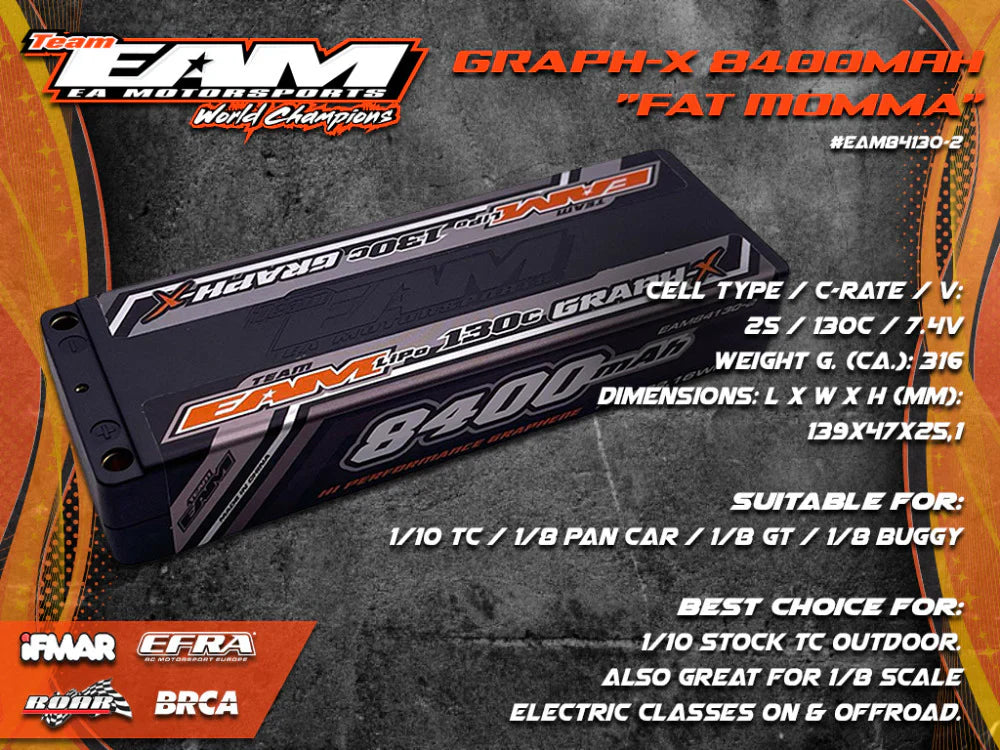 EAM 8400mah 130C Fat Momma Graph-X Formula 2S Battery