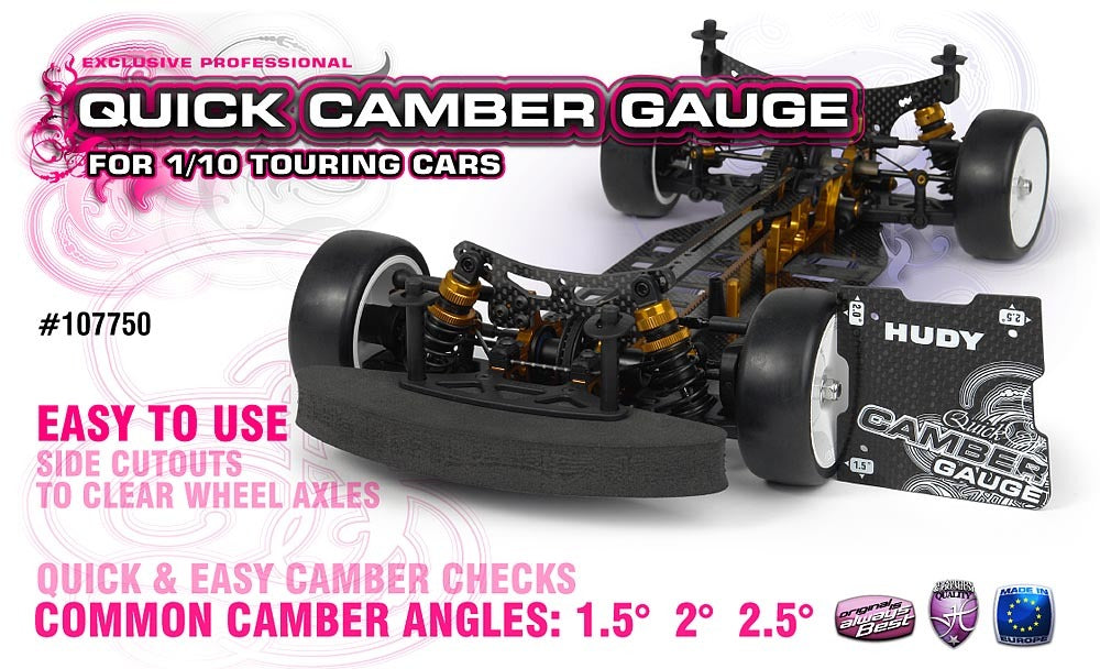 HUDY GRAPHITE QUICK CAMBER GAUGE 1.5° 2° 2.5° FOR 1/10 TC - HD107750