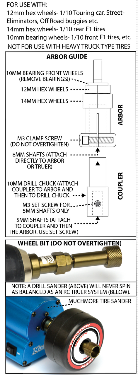 Exotek Tire Sander Arbor Set (14mm, 12mm, 10mm hex)