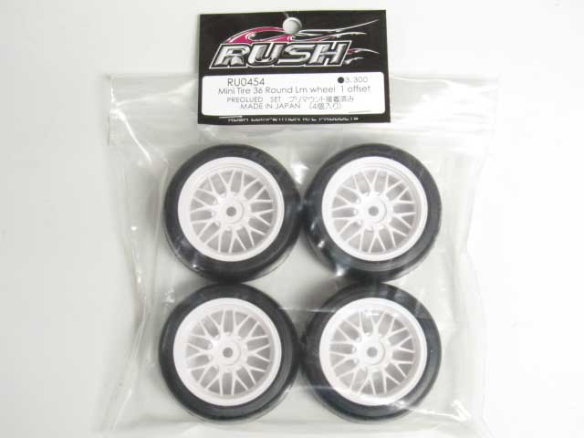 Rush Mini Tire 36 Round LM Offset 1 Pre-Glued Wheel 4 pcs White For 1/10 M-Chassis