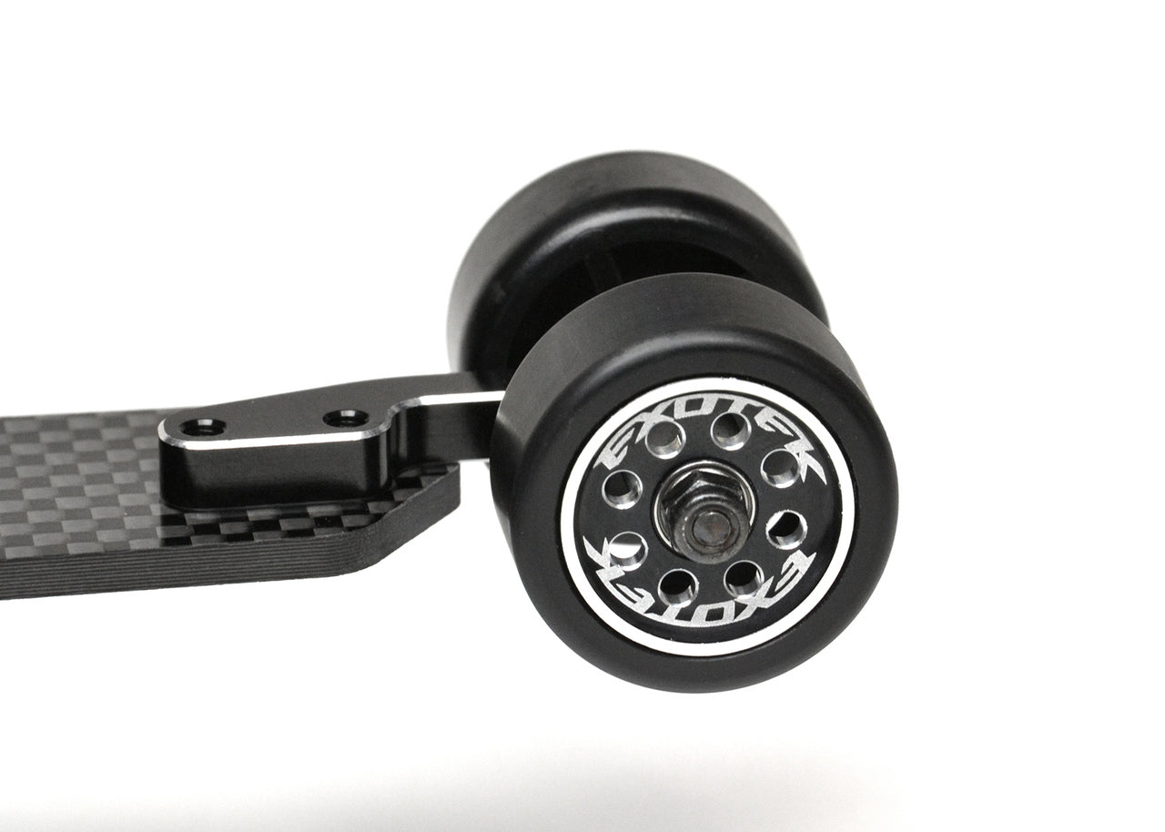 EXOTEK 2027 - 22S DRAG WHEELIE WHEELS, 1 PAIR- MACHINED ALLOY AND DELRIN