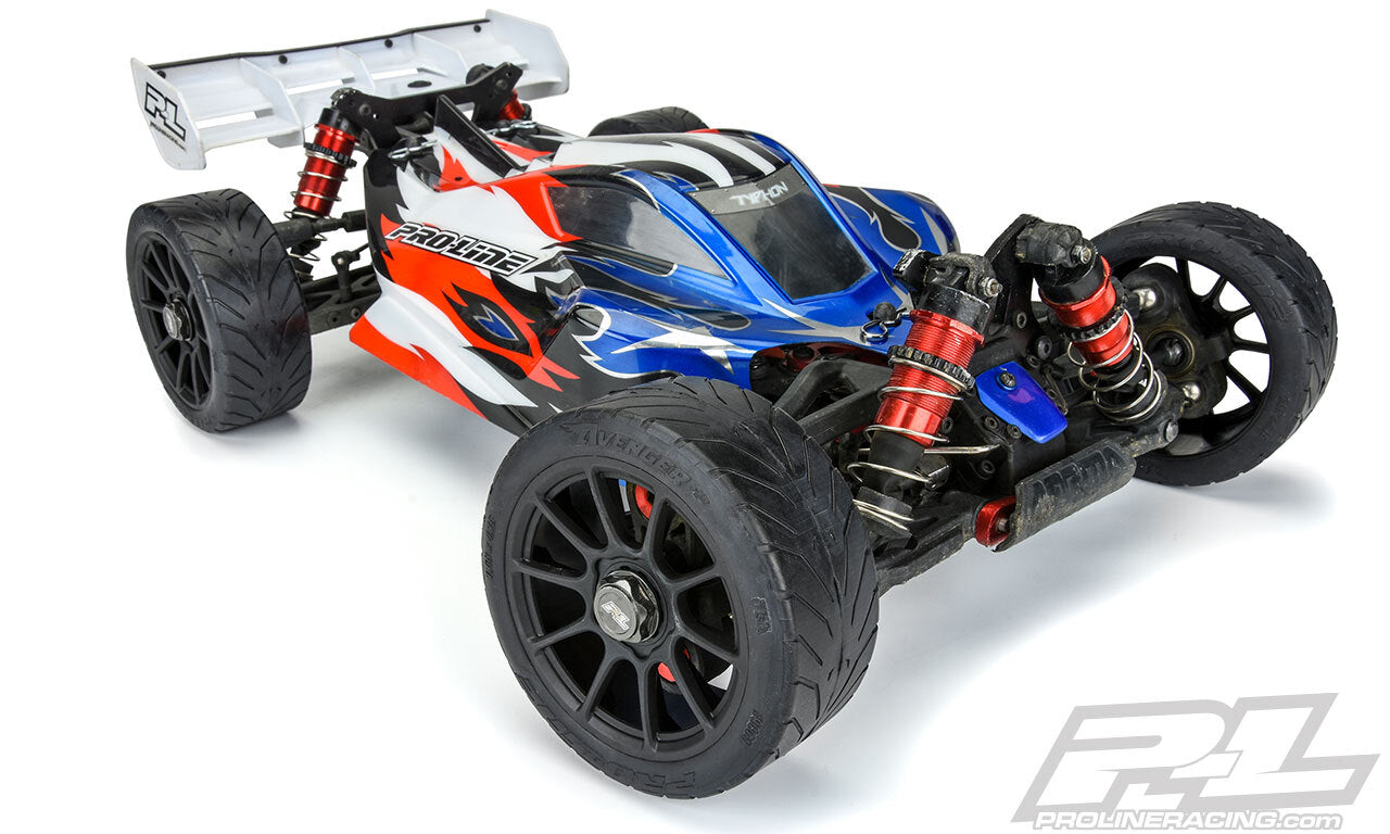 PROLINE Avenger HP S3 (Soft) Street BELTED 1:8 Buggy Tires Mounted on Mach 10 Black Wheels (2) for Front or Rear - PR9069-21