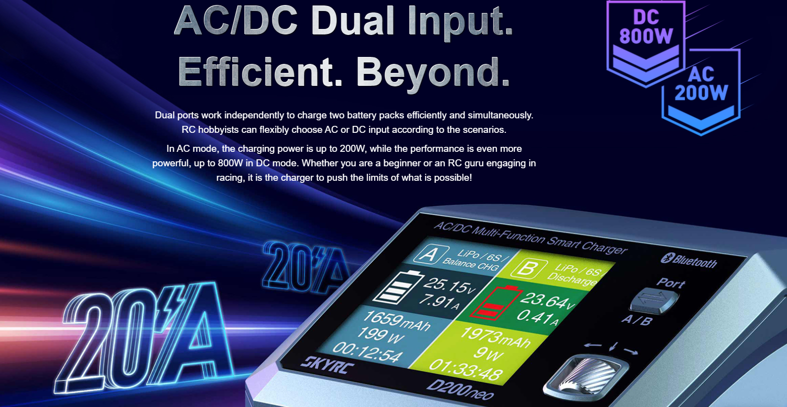 D200 Neo Duo AC/DC charger (AC 200W - DC 2x400W)