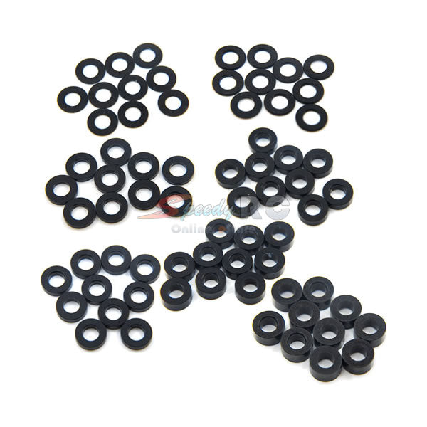 Yeah Racing Aluminum M3 Flat Washer 0.25 / 0.5 / 1 / 1.5 / 2 / 2.5 / 3mm 10pcs Set Black YA-0390BK