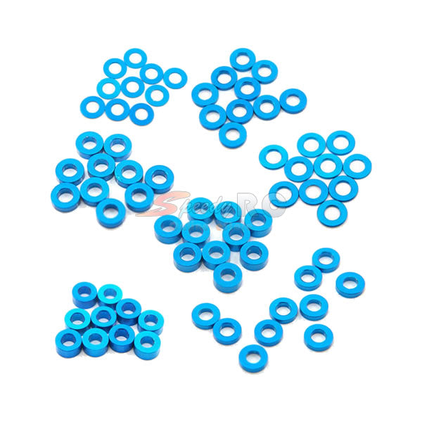 Yeah Racing Aluminum M3 Flat Washer 0.25 / 0.5 / 1 / 1.5 / 2 / 2.5 / 3mm 10pcs Set Blue YA-0390LB