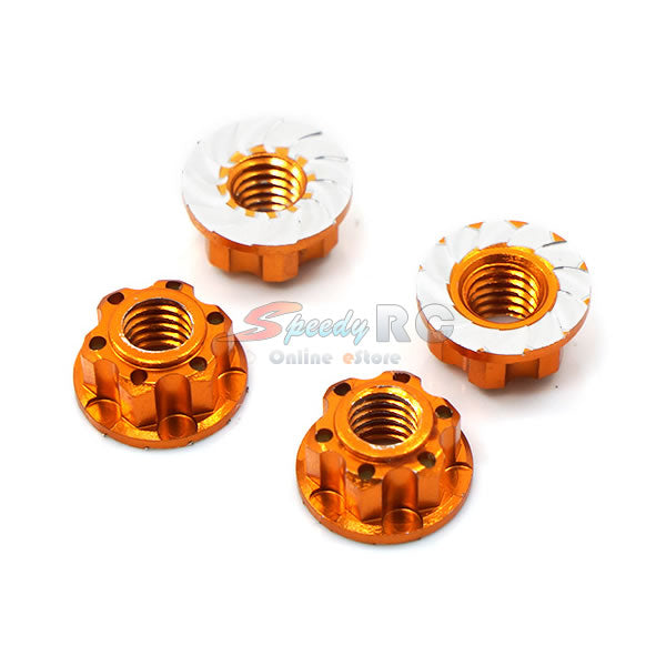 Yeah Racing 4mm Aluminium Wheel Flange Lock Nut 4pcs Orange YA-0448OR