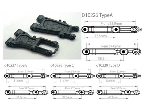 FRONT 53/31.5MM AND REAR 54/39.5MM SUSPENSION ARM SET TYPE B, GRAGHITE [O10231] - Speedy RC