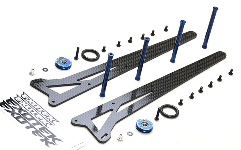 EXOTEK 1980 CARBON FIBER WHEELIE LADDER BAR SET W/2 WHEELS TRAXXAS SLASH 2WD