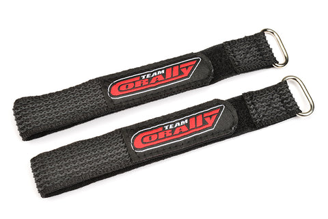 Team Corally - Pro Battery Straps - 250x20mm - Metal Buckle - Silicone Anti-Slip Strings - Black - 2 pcs