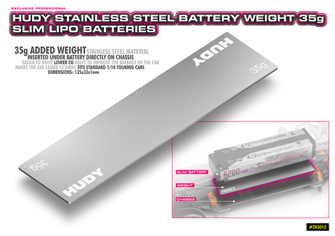 HUDY STAINLESS STEEL BATTERY WEIGHT 35G - SLIM LIPO BATTERIES - HD293012