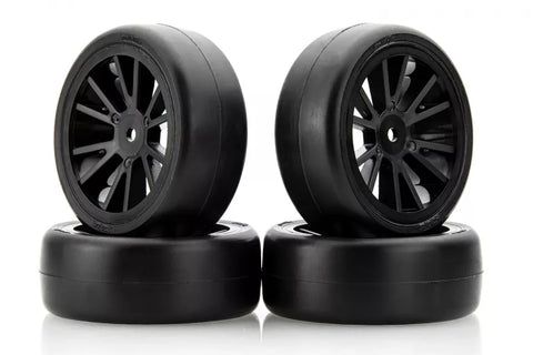Solaris 1/10 36J Premounted Touring Car Rubber Tyres w/ Black Rims 4Pcs