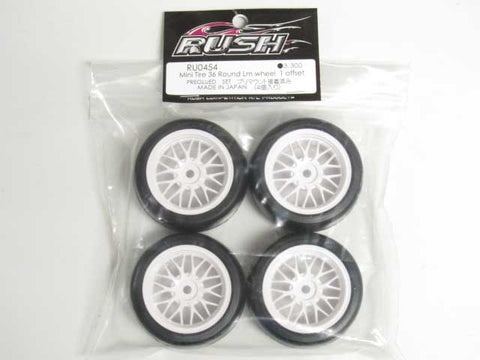 Rush Mini Tire 36 Round LM Offset 1 Pre-Glued Wheel 4 pcs White For 1/10 M-Chassis - Speedy RC