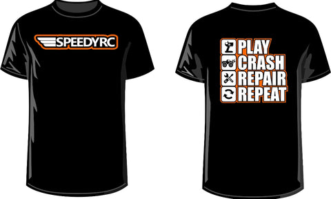 Team Speedy Rc T Shirts Novelty PLAY CRASH REPAIR REPEAT Black XL - Speedy RC
