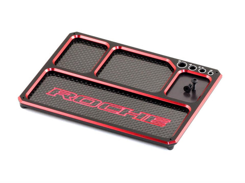 Roche Aluminum / Graphite Lightweight Parts Tray with Magnet Black-Red - Speedy RC