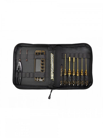 ARROWMAX AM Toolset For 1/10 Electric Touring Cars (11pcs) With Tools Bag Black Golden (AM-199445) - Speedy RC