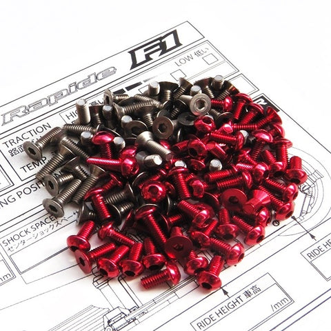 Titanium and Red aluminium hex head screw set - 96pcs (Roche Rapide P10W) - Speedy RC