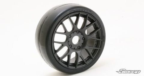 SP 1/8 Belted GT Tires Slicks mounted on Black Rims 17mm -Soft- 2 per pack R3 - Speedy RC